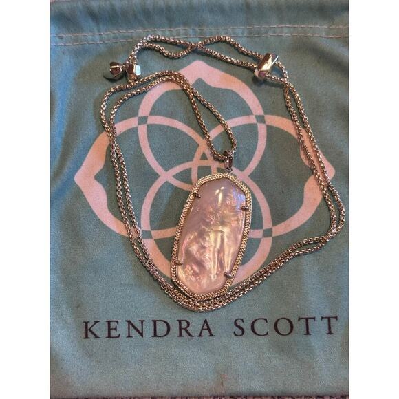 Kendra Scott Long Gold Rae Necklace Adjustable Chain Ivory Mother Of Pearl - Picture 7 of 8